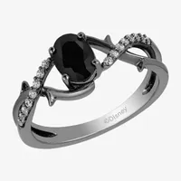 Enchanted Disney Fine Jewelry Womens 1/10 CT. T.W. Genuine Black Onyx Sterling Silver Princess Cocktail Ring