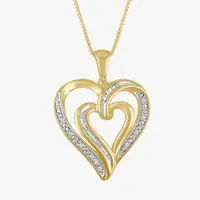 Womens 1/10 CT.T.W. Natural Diamond Heart Pendant Necklace in 14K Gold Over Silver