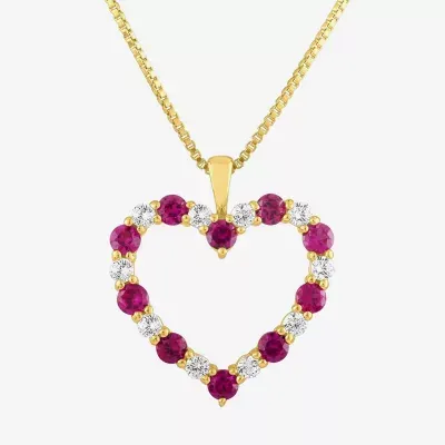 Womens Lab Created Red Ruby 10K Gold Heart Pendant Necklace