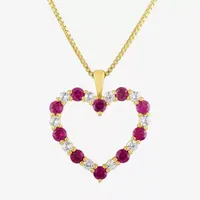 Womens Lab Created Red Ruby 10K Gold Heart Pendant Necklace