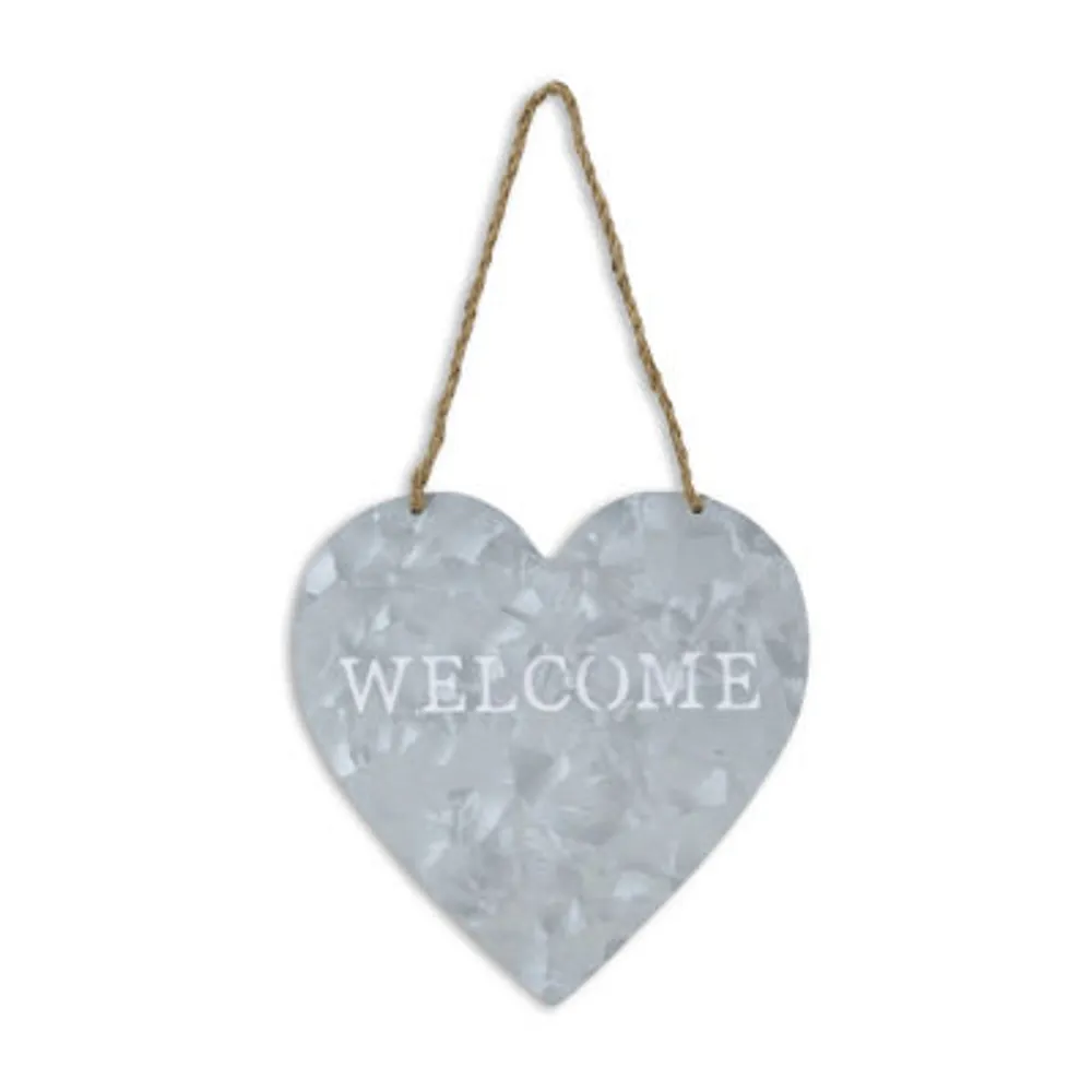 Cheungs Heart Shaped Hanging "Welcome" Vintage Metal Wall Art