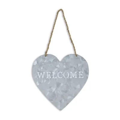 Cheungs Heart Shaped Hanging "Welcome" Vintage Metal Wall Art