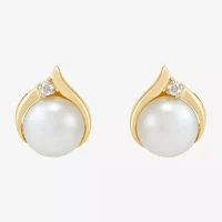 Certified Sofia™ Cultured Freshwater Pearl & Diamond-Accent 10K Gold Earrings