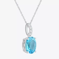 Womens Genuine Blue Topaz Sterling Silver Oval Pendant Necklace