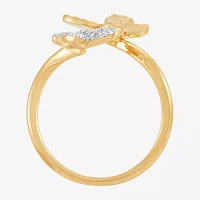 (H-I / Si1-Si2) Womens 1/10 CT. T.W. Lab Grown White Diamond 14K Gold Over Silver Sterling Butterfly Bypass  Cocktail Ring