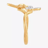 (H-I / Si1-Si2) Womens 1/10 CT. T.W. Lab Grown White Diamond 14K Gold Over Silver Sterling Butterfly Bypass  Cocktail Ring