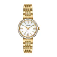 Bulova Crystal Womens Gold Tone Stainless Steel Watch Boxed Set 98x122