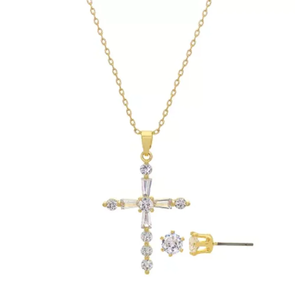 Sparkle Allure 2-pc. Cubic Zirconia 14K Gold Over Brass Cross Jewelry Set