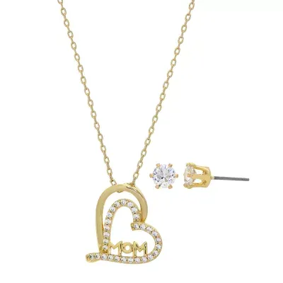 Sparkle Allure Mom 2-pc. Cubic Zirconia 14K Gold Over Brass Heart Jewelry Set