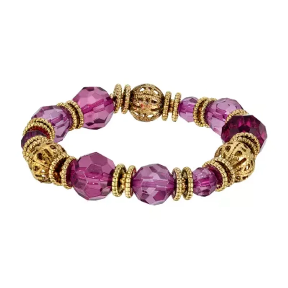 1928 Gold Tone 7 Inch Bead Stretch Bracelet