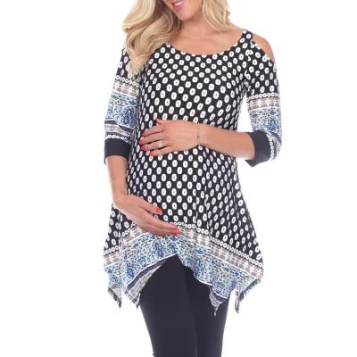 White Mark Plus Maternity Womens Scoop Neck 3/4 Sleeve Tunic Top