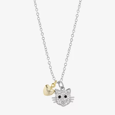 Sparkle Allure Cat Crystal 14K Gold Over Brass Pure Silver Over Brass 16 Inch Cable Heart Pendant Necklace