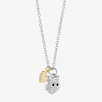 Sparkle Allure Cat Crystal 14K Gold Over Brass Pure Silver Over Brass 16 Inch Cable Heart Pendant Necklace