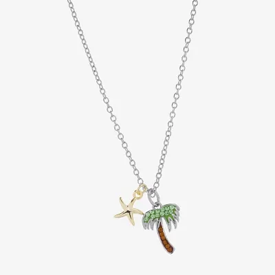 Sparkle Allure Palm Tree And Starfish Crystal 14K Gold Over Brass Pure Silver Over Brass 16 Inch Cable Pendant Necklace