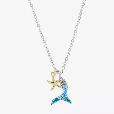 Sparkle Allure Mermaid Tail And Starfish Crystal 14K Gold Over Brass Pure Silver Over Brass 16 Inch Cable Pendant Necklace