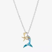 Sparkle Allure Mermaid Tail And Starfish Womens Multi Color Crystal 14K Gold Over Brass Pure Silver Over Brass 16 Inch Pendant Necklace