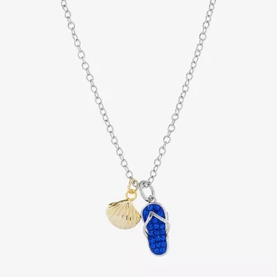Sparkle Allure Flip Flop And Seashell Womens Blue Crystal 14K Gold Over Brass Pure Silver Over Brass Pendant Necklaces