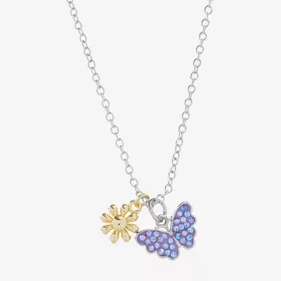 Sparkle Allure Womens Pink Crystal 14K Gold Over Brass Pure Silver Over Brass Butterfly Flower Pendant Necklaces