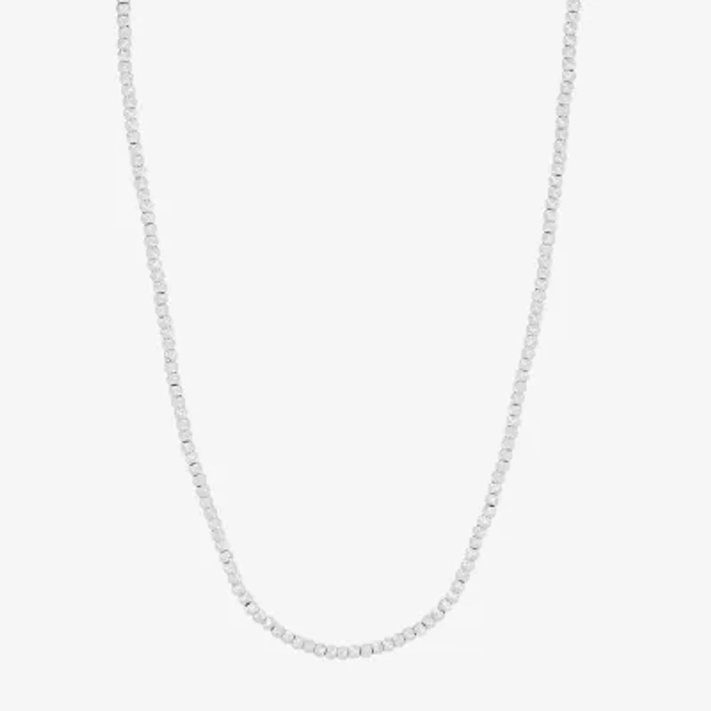 14K White Gold 18 Inch Hollow Bead Chain Necklace