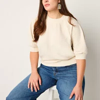 a.n.a Womens Crew Neck Elbow Sleeve Sweatshirt