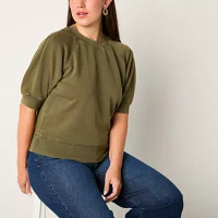 a.n.a Womens Crew Neck Elbow Sleeve Sweatshirt