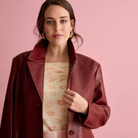 Bold Elements x Ally Brooke Womens Plus Faux Leather Lightweight Trench Coat