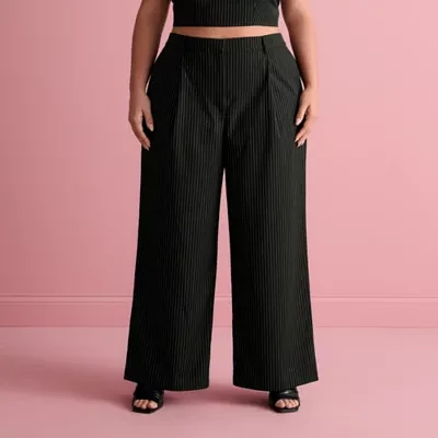 Bold Elements x Ally Brooke Womens Plus Wide Leg Pleated Pant