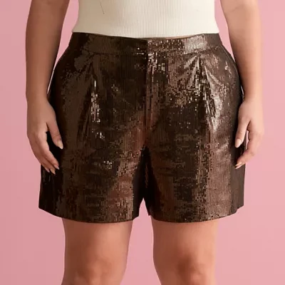 Bold Elements x Ally Brooke Sequin Womens Plus Mid Rise Pleated Short