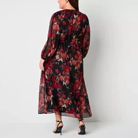 Robbie Bee Womens Long Sleeve Floral Maxi Dress Plus