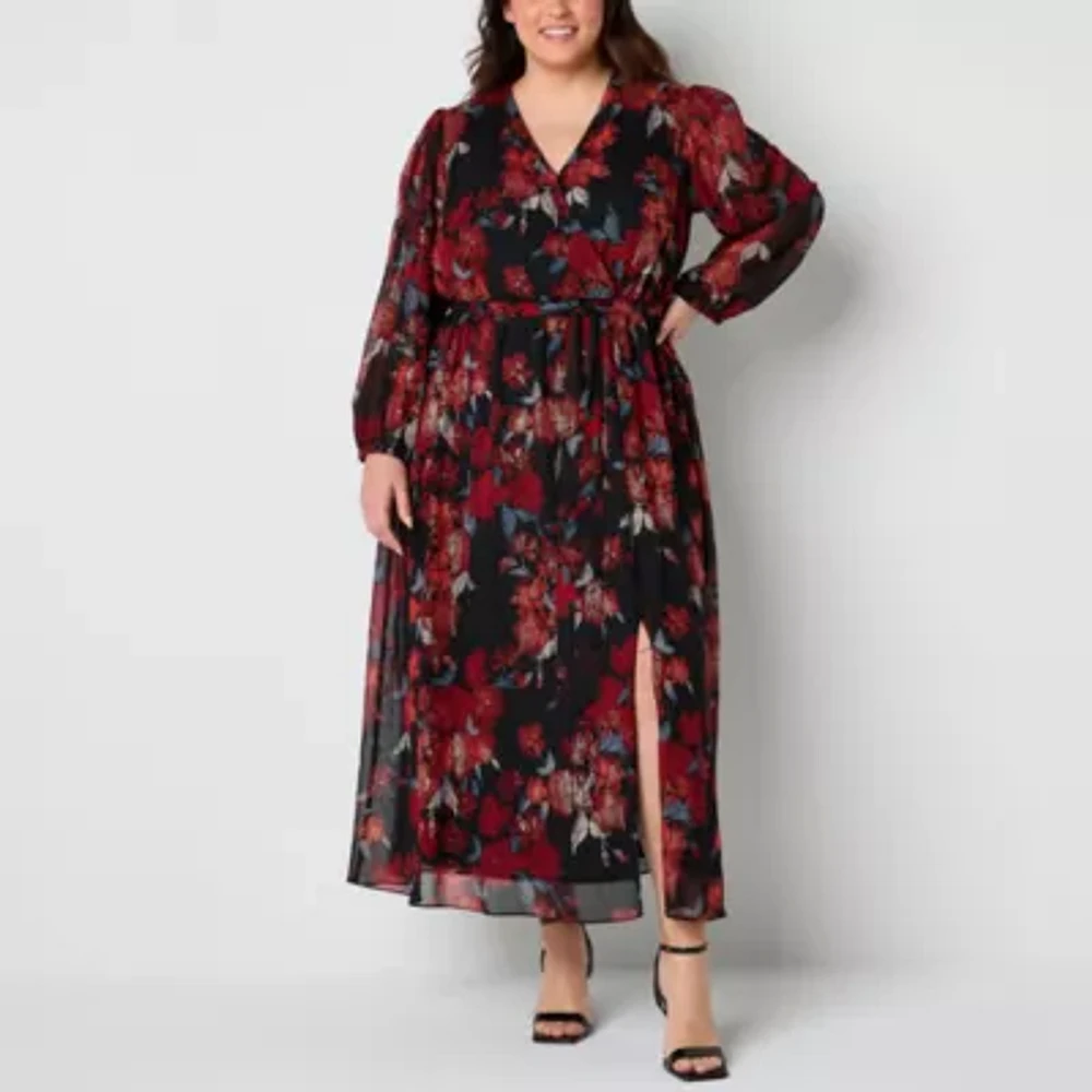 Robbie Bee Womens Long Sleeve Floral Maxi Dress Plus