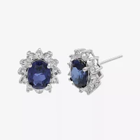 Lab-Created Blue and White Sapphire Sterling Silver Starburst Earrings