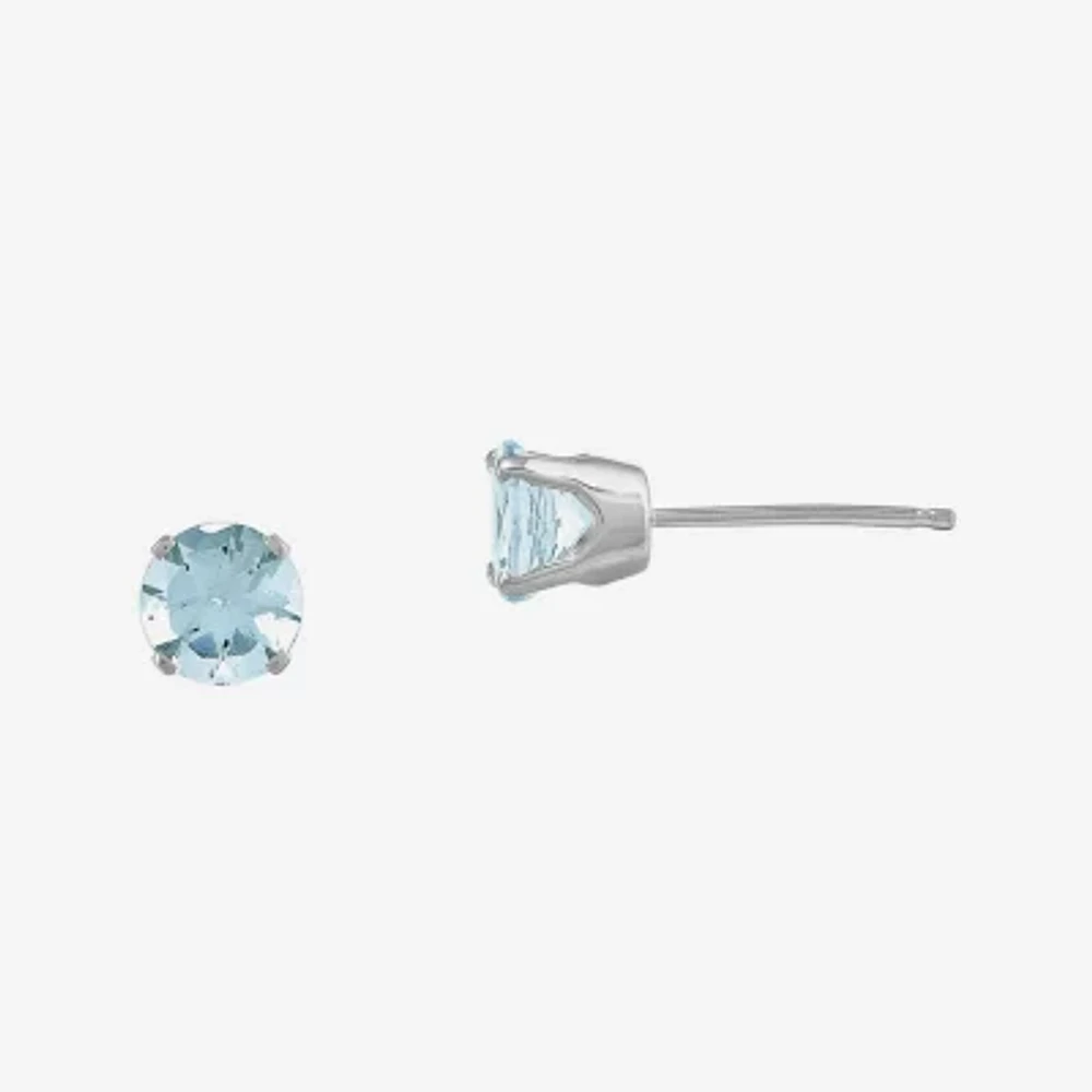 Genuine Aquamarine 14K White Gold Stud Earrings