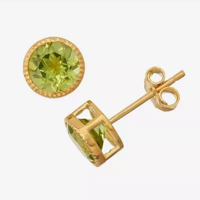 Genuine Peridot 14K Gold Over Silver Stud Earrings