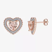 Simulated Pink Morganite 18K Rose Gold Over Silver 13mm Heart Stud Earrings