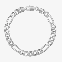 Made in Italy Sterling Silver 8 1/2 Inch Solid Figaro Chain Bracelet