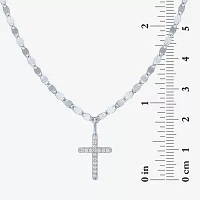 (G-H / I1-I2) Womens 1/10 CT. T.W. Lab Grown White Diamond 14K Gold Over Silver Cross Pendant Necklace