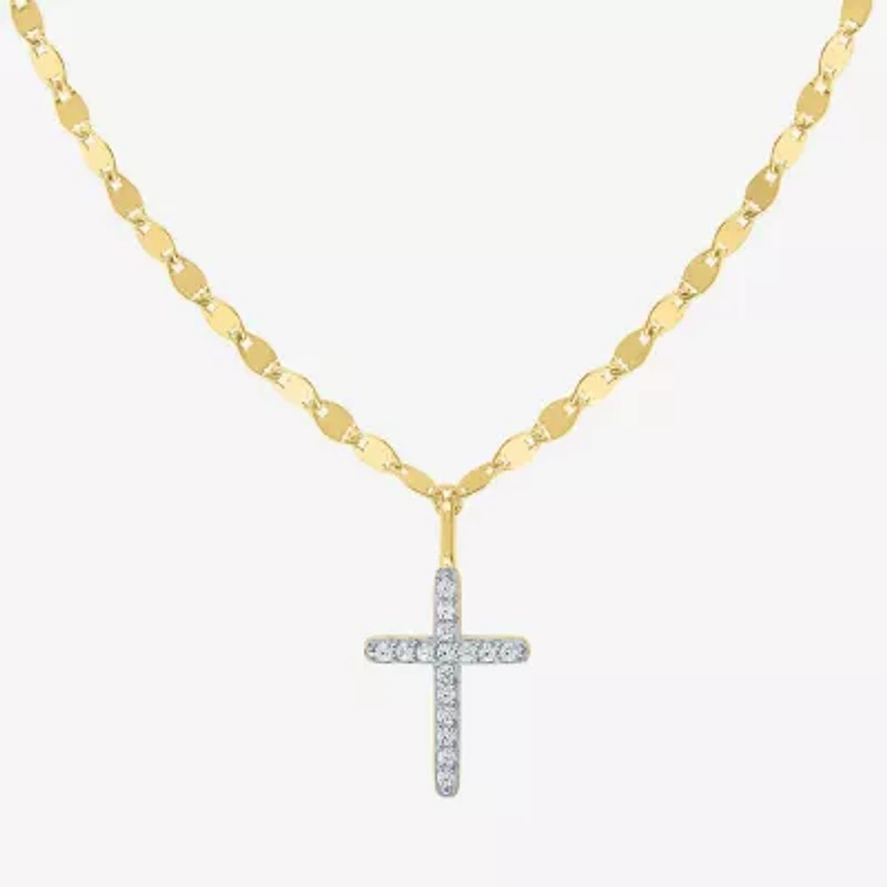 (G-H / I1-I2) Womens 1/10 CT. T.W. Lab Grown White Diamond Sterling Silver or 14K Gold Over Cross Pendant Necklace