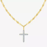 (G-H / I1-I2) Womens 1/10 CT. T.W. Lab Grown White Diamond Sterling Silver or 14K Gold Over Cross Pendant Necklace