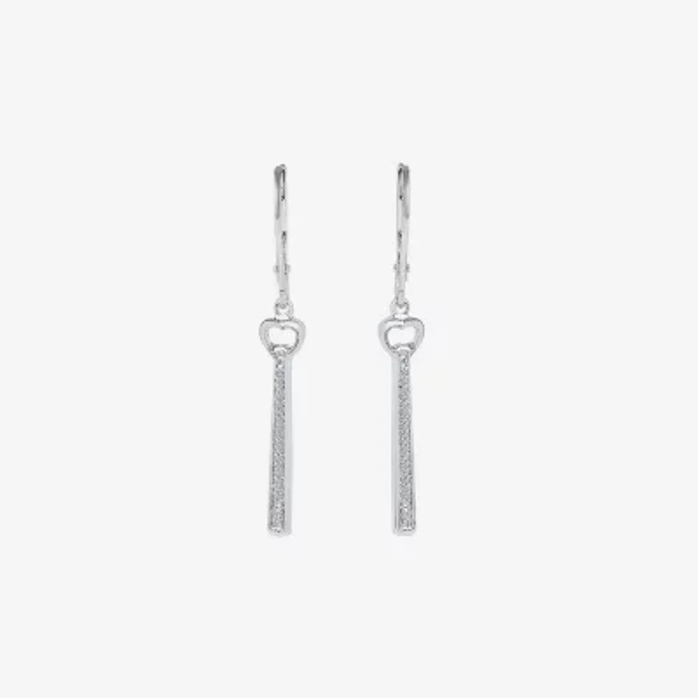 Linear 1/10 CT. T.W. Natural White Diamond Sterling Silver Drop Earrings