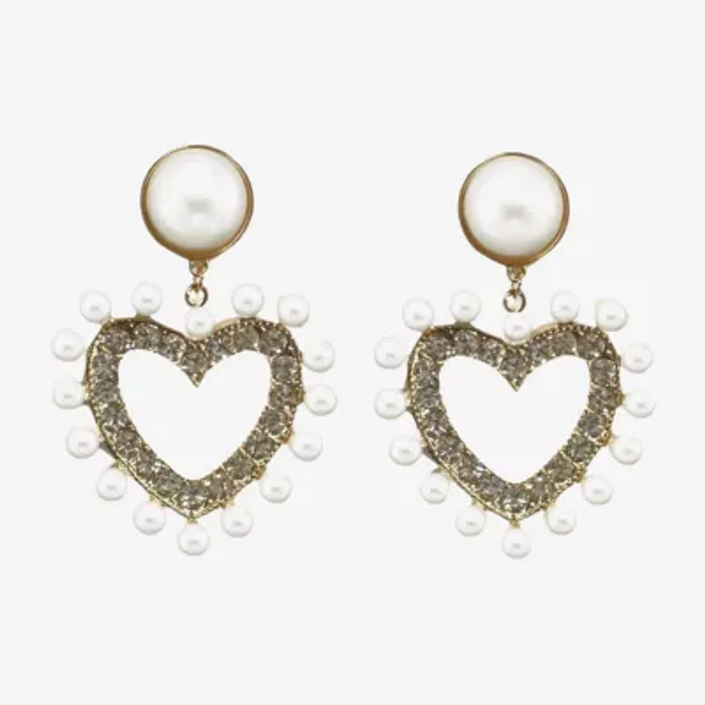 Bijoux Bar Simulated Pearl Heart Drop Earrings