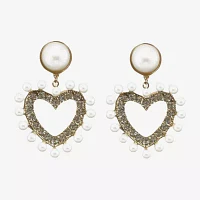 Bijoux Bar Simulated Pearl Heart Drop Earrings