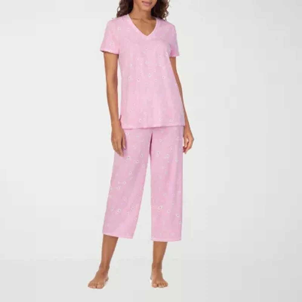 Cuddl Duds Womens 2-pc. V-Neck Short Sleeve Capri Pajama Set