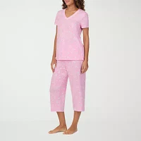 Cuddl Duds Womens 2-pc. V-Neck Short Sleeve Capri Pajama Set