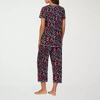 Cuddl Duds Womens 2-pc. V-Neck Short Sleeve Capri Pajama Set