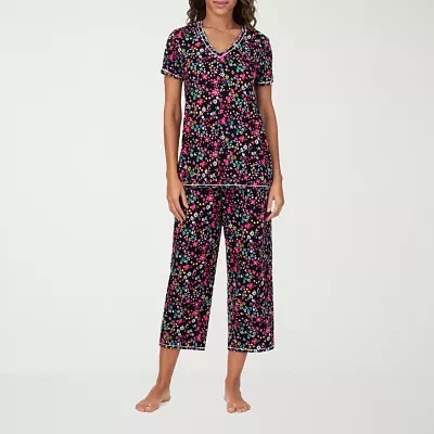 Cuddl Duds Womens 2-pc. V-Neck Short Sleeve Capri Pajama Set