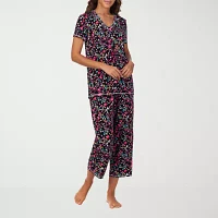 Cuddl Duds Womens 2-pc. V-Neck Short Sleeve Capri Pajama Set