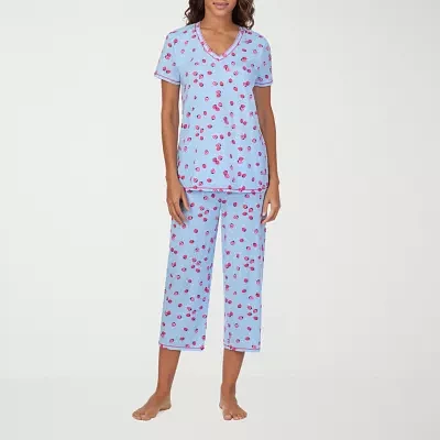 Cuddl Duds Womens V-Neck Short Sleeve 2-pc. Pajama Sets