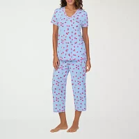 Cuddl Duds Womens V-Neck Short Sleeve 2-pc. Pajama Sets