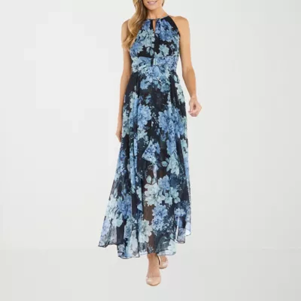 R & M Richards Womens Sleeveless Floral Evening Gown