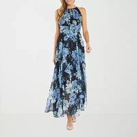 R & M Richards Womens Sleeveless Floral Evening Gown